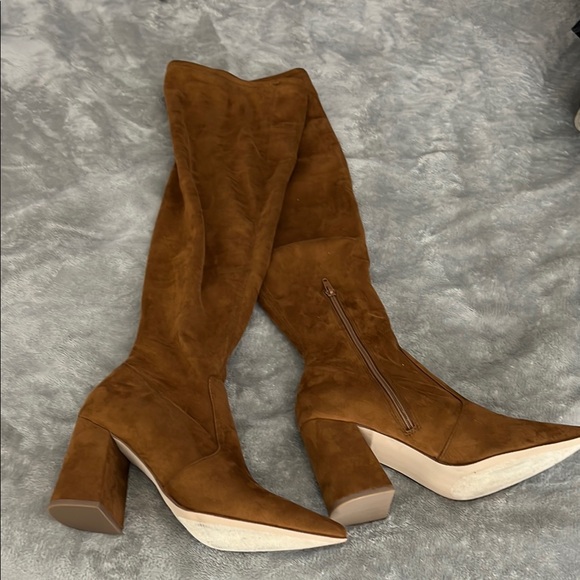 Suede Over-the-Knee Boots - Tan - Picture 3 of 4